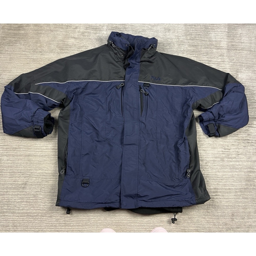 90s FILA Jacket Men's XXL Navy Fleece Lined Hooded Coat Ski Snowboard